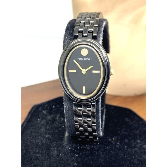 Tory Burch Women's Watch TBW6035 Oval Quartz Gold Black Dial Stainless Steel